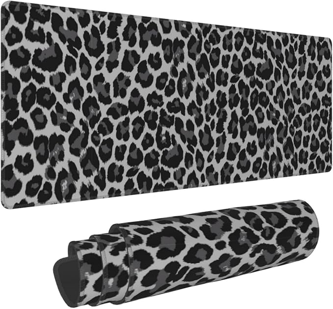 Leopard Skin Pattern XL Large Mouse Pad with Stitched Edges Long Non-Slip Rubber Base Mousepad Laptop Keyboard Mat Desk Pad for Office Home Desk Decor, 31.5" X 11.8"