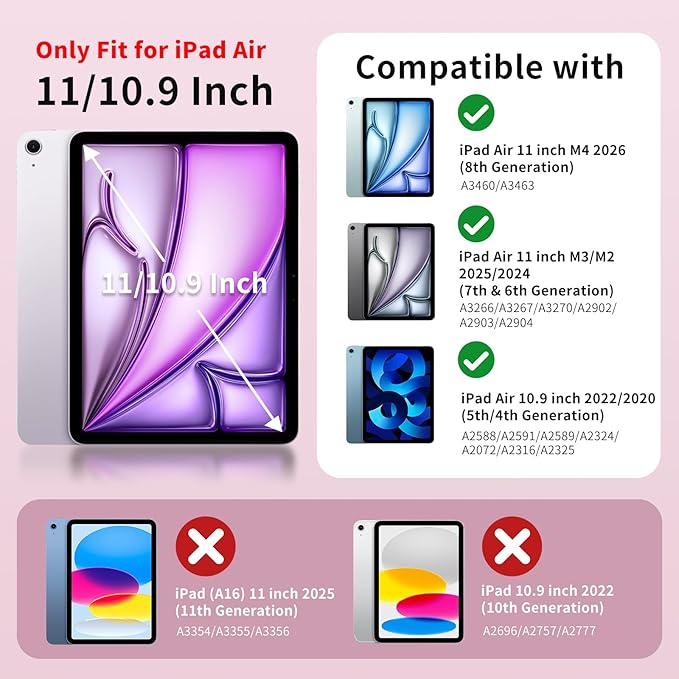 MoKo for iPad Air 11 inch Case (M4/M3/M2) 2026/2025/2024, iPad Air 5th/4th Gen 10.9 inch Case 2022/2020 with Pencil Holder, Slim Light Trifold Cover with Hard PC Translucent Back Shell, Persian Pink