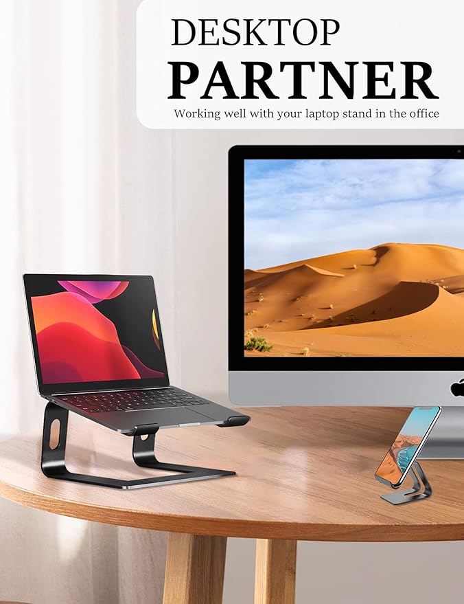 Laptop Stand for Desk Aluminum Laptop Riser Holder for All laptops 10-17 Inches,Include A Cell Phone Stand(Black)