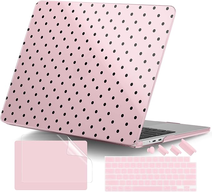 DONGKE Compatible with M5 MacBook Air 15 inch Case 2026 2025-2023 A3448 A3241 A3114 A2941 M4 M3 M2 Liquid Retina Display Touch ID, Protective Hard Shell Cover & Keyboard Skin - Black Polka Dots
