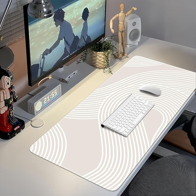 iCasso Big Desk Pad, XXL Extended Gaming Mouse Pad, Large Mouse Pad for Desk Rubber Base Mousepad with Stitched Edges, Keyboard Mouse Mat for Work, Game, Office, Home, Lines