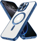 Hython Magnetic Clear for iPhone 16 Pro Case with Camera Lens Protector [Compatible with MagSafe] Luxury Plating Edge Slim Soft TPU Cover Protective Phone Case for iPhone 16 Pro 6.3", Matte Deep Blue