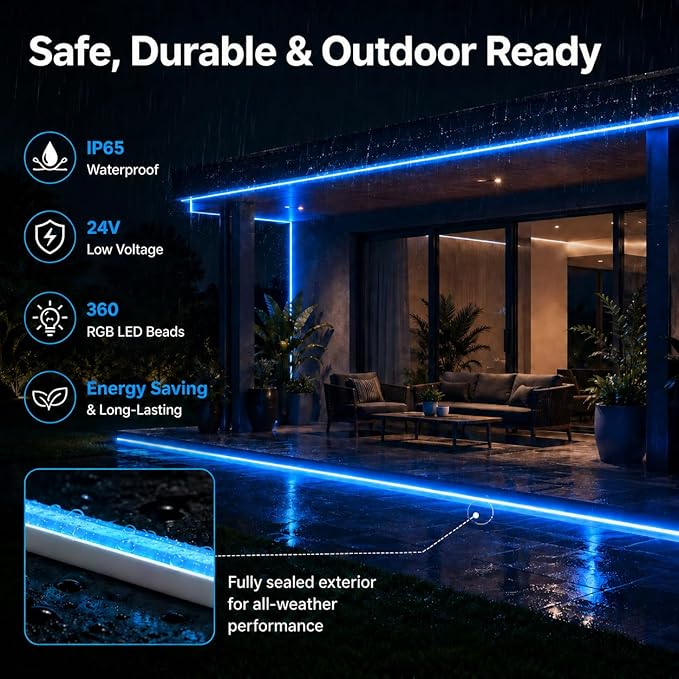 Neon Rope Lights - 16.4Ft Flexible LED Rope Lights,24V RGB Rope Lights Control with App/Remote Multiple Modes,DIY Design, IP65 Waterproof Strip Lights for Bedroom Room Outdoors Decor