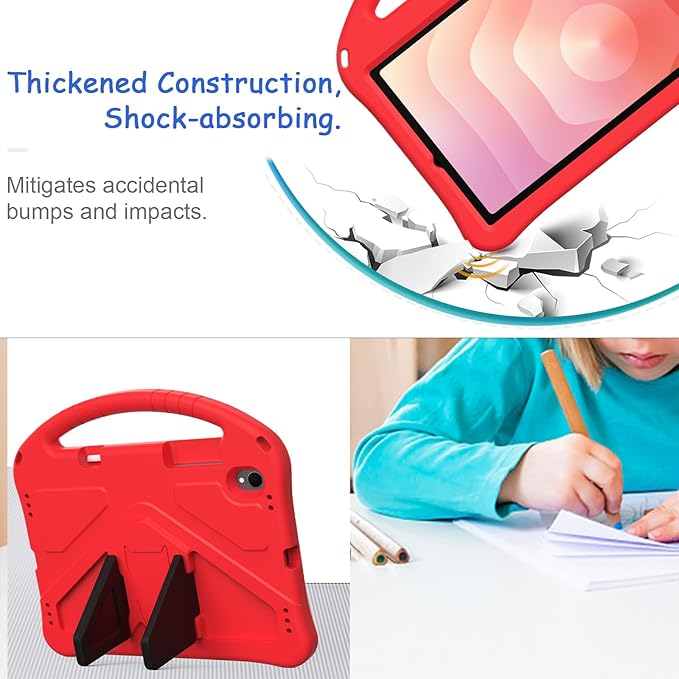Kids Case for Samsung Galaxy Tab S11 2025 11" Tablet, Techcircle Light Weight Shock Proof EVA Foam Handle Rugged Stand Protective Case, Red