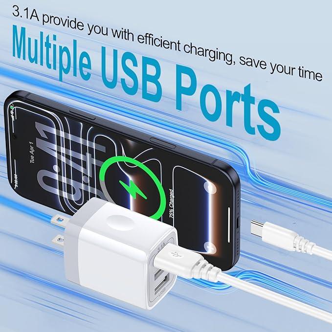 USB Wall Charger, Hootek 2Pack Wall Plug 3-Port USB Charging Station 3.1A Power Adapter Multi Port Quick Charger Block Cube for iPhone 17 16 15 14 13 12 11 Pro XS MAX 8 iPad Samsung Galaxy S25 S24 S23