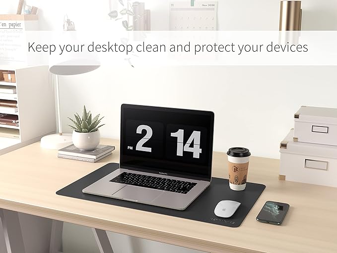 RENMTURE Dual-Sided Mouse Pad, Natural Cork & PU Leather Large Desk Pad for Office and Home Work, Desk Protector Non-Slip, Waterproof, Easy Clean (Black, 23.6" x 13.7")