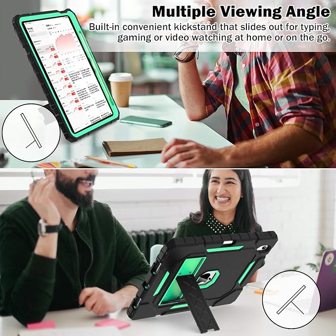 ZoneFoker Case for iPad (A16) 11th/10th Generation 11/10.9 inch 2025/2022, Heavy Duty Military Grade Shockproof Rugged Cover with Pencil Holder/Stand for i Pad 11th / 10 th Gen(Black+Teal)