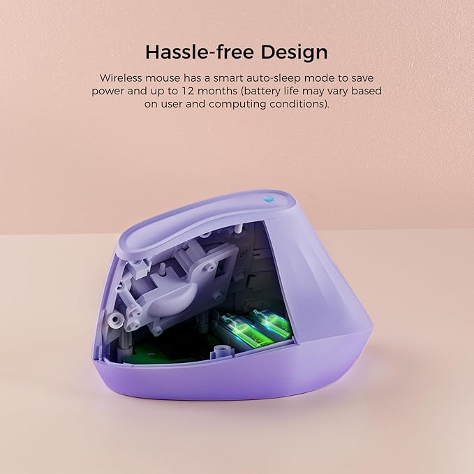 KYSONA 57° Ergonomic Wireless Tower Mouse, Vertical Quiet Ergo Mouse, Bluetooth(BT5.0,BT3.0)&2.4G, (800/1200/2400/2400/4000), 7 Buttons for Windows, macOS, iPadOS, Laptop, PC,Purple