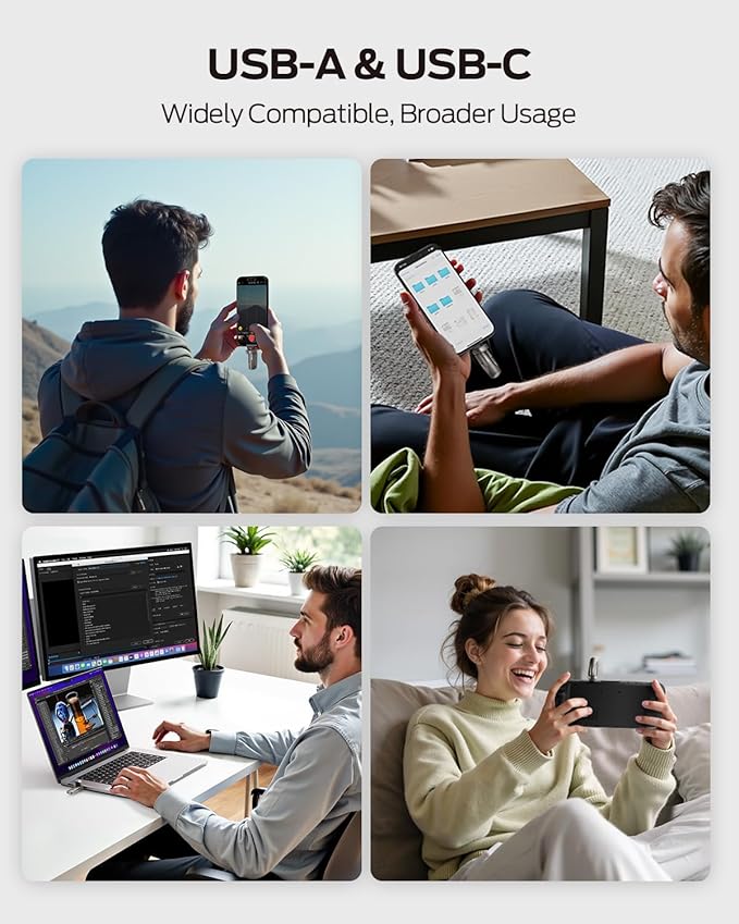 MOVE SPEED 128GB Thumb Drive, 1000MB/s Read Write Speed, USB 3.2 Gen2+Type C Dual Interface SSD Drive with Leather Case Memory Stick for iPhone 15, 16, 17 Series/MacBook/Android/Audio etc(1 Pack)