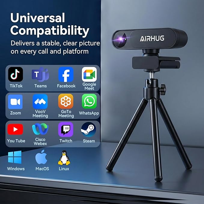 AIRHUG 4K UHD USB Webcam No Mic with Privacy Cover for Secure Meetings - 16MP Sony Sensor, PDAF Fast Focus, 63° Gold FOV, Auto Light Correction, Streaming Camera Without Audio for PC/Laptop/Desktop