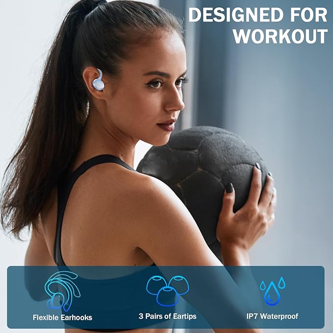 Wireless Earbud, Bluetooth 5.4 Headphones IP7 Waterproof for Sport, 48H Running Wireless Earphones with ENC Noise Cancelling Mic, Deep Bass Over Ear bud with Earhooks for Android, iOS, Workout, Gym
