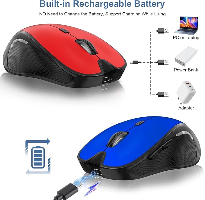Mouse for MacBook Wireless Bluetooth Mouse Laptop MacBook Air Mac Pro Rechargeable Silent PC iPad Optical Mouse with Jiggler Dual Mode Switch Bluetooth 5.2/3.0 and 2.4GHz USB Type-C Receiver Purple