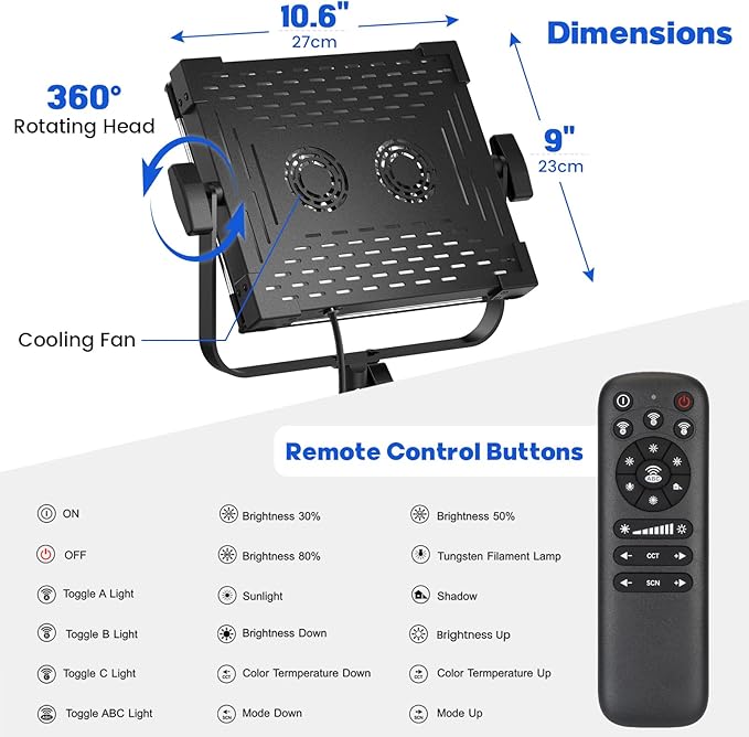 Photography Video Continuous Output Lighting Kit, 2Pack Upgraded Bi-Color LED Video Studio Lights Aluminum Alloy 2500k~8500k with Remote for Camera Photo Recording Filming Stage Shooting