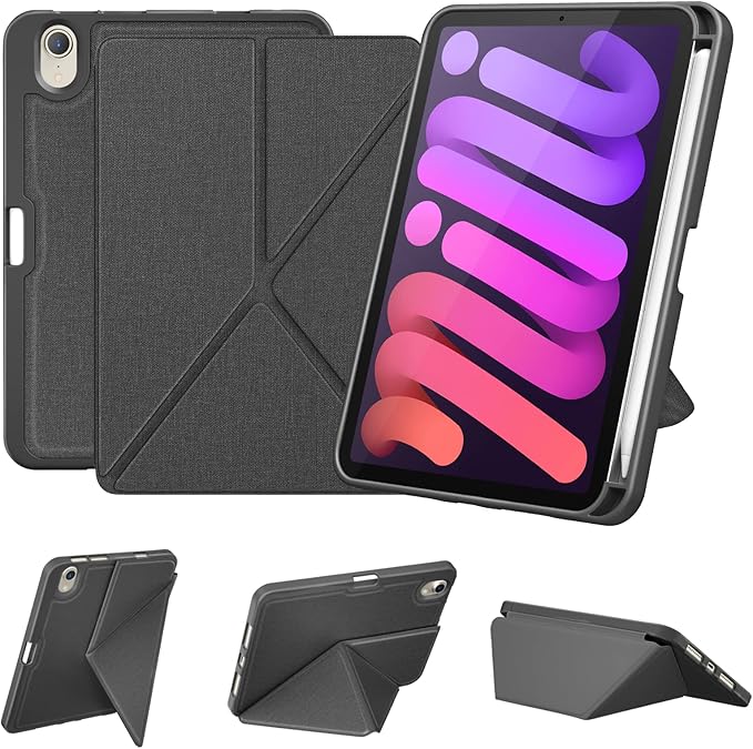 DTTO Case for iPad mini 7 (A17 Pro) 2024 / iPad mini 6 2021 8.3 inch with Pencil Holder, Multi-Angle Magnetic Standing Cover for iPad mini 7th/6th Generation [Auto Wake/Sleep], Dark Grey