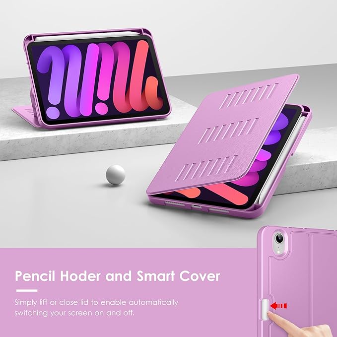 VIKESI Case for iPad mini 7 (A17 Pro) and iPad mini 6,Multiple Angles Magnetic Stand Cover,Shockproof Soft Back,Pencil Holder,and Auto Sleep/Wake,Purple