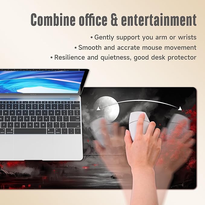 Extended Gaming Mouse Pad, Large Mouse Mat 3 mm Nature Rubber Base Mousepad with Stitched Edges, Non-Slip Desk Mat for Office Home Great Gift 31.5x11.8 Inch (Dark Canyon 3)