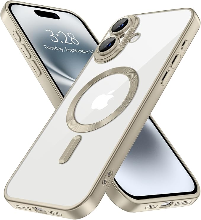 Hython Magnetic Clear for iPhone 16 Plus Case with Camera Lens Protector [Compatible with MagSafe] Luxury Plating Edge Slim Soft TPU Cover Protective Phone Case for iPhone 16 Plus, Matte Gray