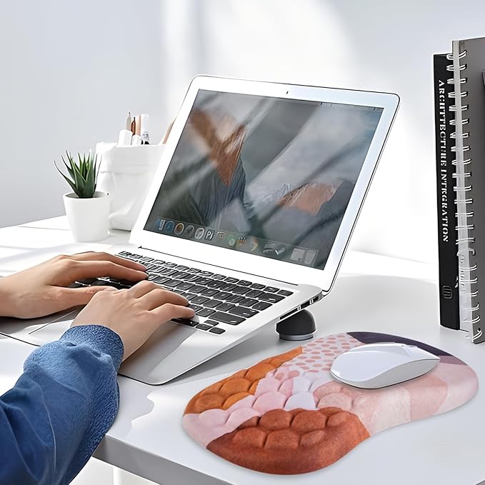 Mouse Pad Wrist Support, Ergonomic Mouse Pad with Wrist Rest, Comfortable Computer Mouse Pad for Laptop, Pain Relief Mousepad with Non-Slip PU Base Boho