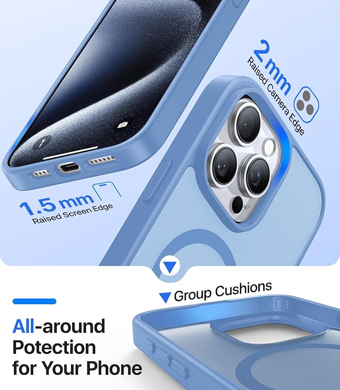 Magnetic for iPhone 15 Pro Max Case[Compatible with MagSafe][Military-Grade Drop Protection][Anti-Yellowing] Shockproof Translucent Matte Cover for iPhone 15 Pro Max Phone Case,Light Blue