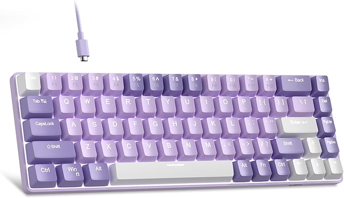 MageGee Portable 60% Mechanical Gaming Keyboard, MK-Box LED White Backlit Compact 68 Keys Mini Wired Office Keyboard with Red Switch for Windows Laptop PC Mac - Violets