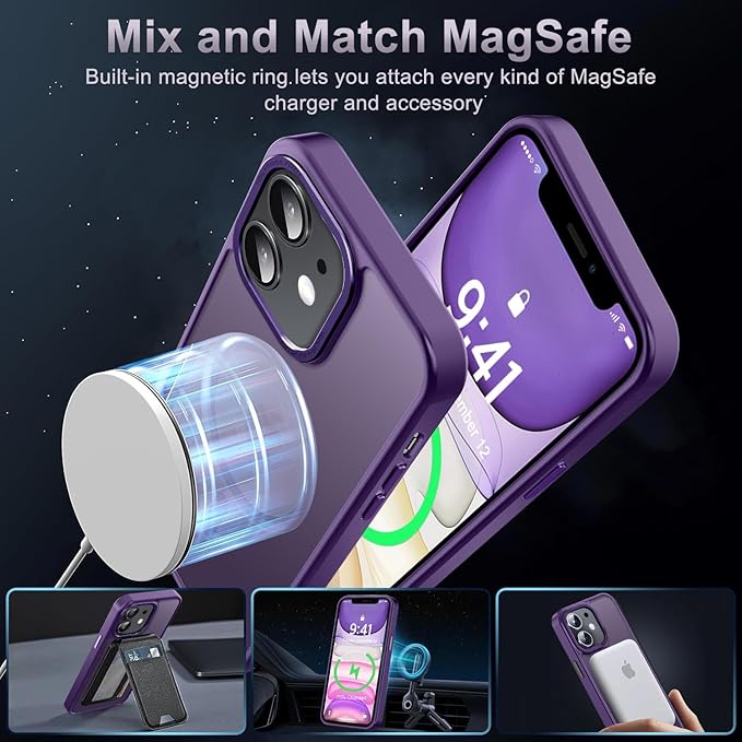 Newfuture Designed for iPhone 11 Case with Strong Magnetic [13 FT Military Drop Protection] [Compatible with Magsafe] Slim Translucent Matte Shockproof with Anti-Fingerprint Phone Case, Deep Purple