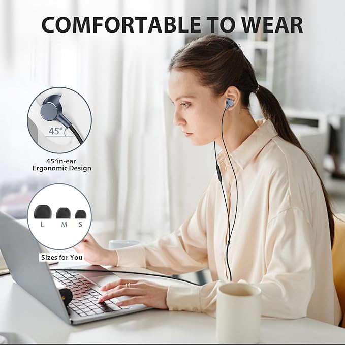 Wired Earbuds for School Chromebook Laptop PC, Noise Canceling Ear Buds with 3.5mm Plug in Audio Jack Microphone HiFi Stereo Wired Headphone Corded Earphone for Kindle Fire School Travel MP3, Blue