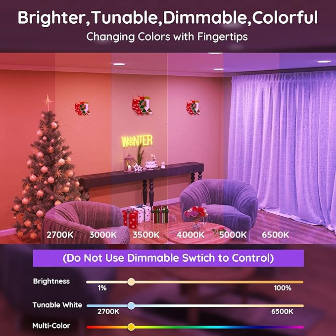 Smart Light Bulbs, 1600 Lumens Dimmable BR30 Bulbs, RGBWW Color Light Bulb, Flood Light Bulbs Compatible with Alexa, Google Assistant, WiFi & Bluetooth LED Bulbs, Music Sync,16W 4 Pack