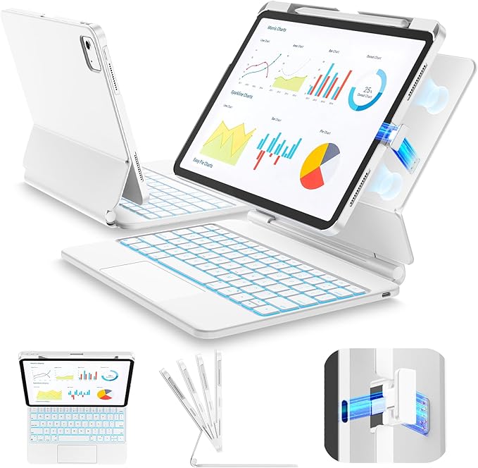 SIBEITU Keyboard Case for iPad 11th Gen (A16 2025) & 10th Gen 10.9" (2022), Floating Magnetic Stand with Removable Protective Case, Precision Trackpad, Backlit Keyboard, Smart Contact Connector, White