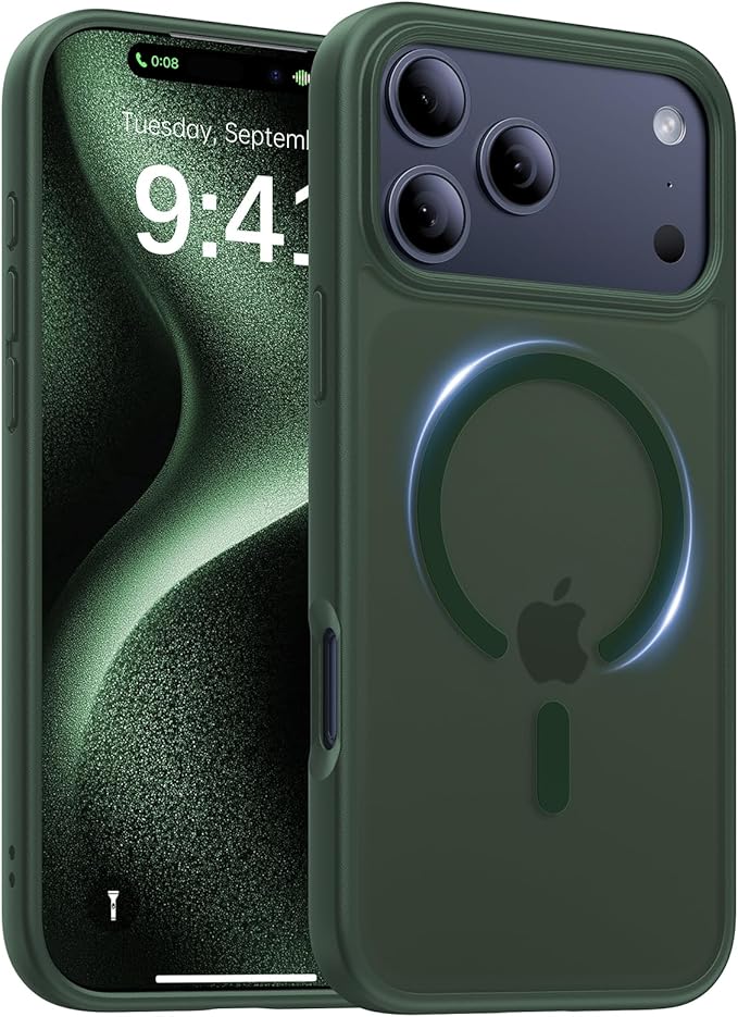 Magnetic for iPhone 17 Pro Max Case,[Anti-Slip][Compatible with MagSafe][Military Grade Drop Protection] Shockproof Protective Translucent Phone Case for iPhone 17 Pro Max Case,Forest Green