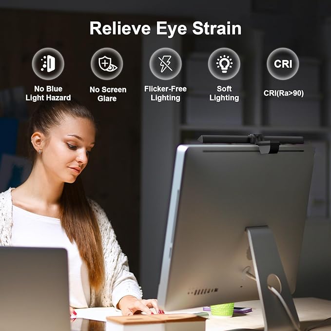 Computer Monitor Lamp 16“, Hand-Sweep Sensor Function, LED Screen Monitor Lamp for Eye Caring, 5 Adjustable Brightness & 5 Color Temperature, Touch Control USB Powered Screen Bar for Desk & Office