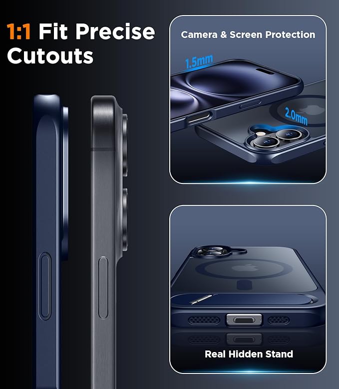 Magnetic Compatible with iPhone 16 Plus Case, [Built-in Invisible Kickstand][Compatible with MagSafe] [Military Grade Shockproof] Slim Translucent Matte Phone Case for iPhone 16 Plus 6.7"