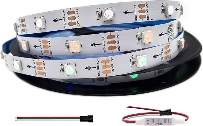 WS2812B RGB LED Strip, Individually Addressable LED Strip, Chasing Effects Dream Color 5050SMD 16.4FT 150 LED Pixel Strip Rope Light DC 5V (White PCB 5M 30Pixels/M IP30)