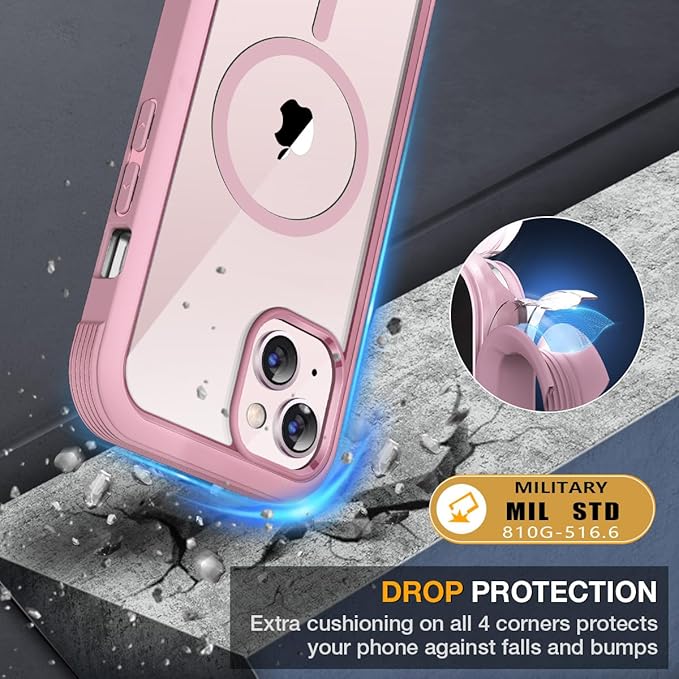Miracase for iPhone 13 mini Case 5.4",Full-Body Protection,Clear Bumper Case with Built-in 9H Tempered Glass Screen Protector,Military-Grade Drop Protection Outdoor Phone Case for 13 mini,Dark Pink