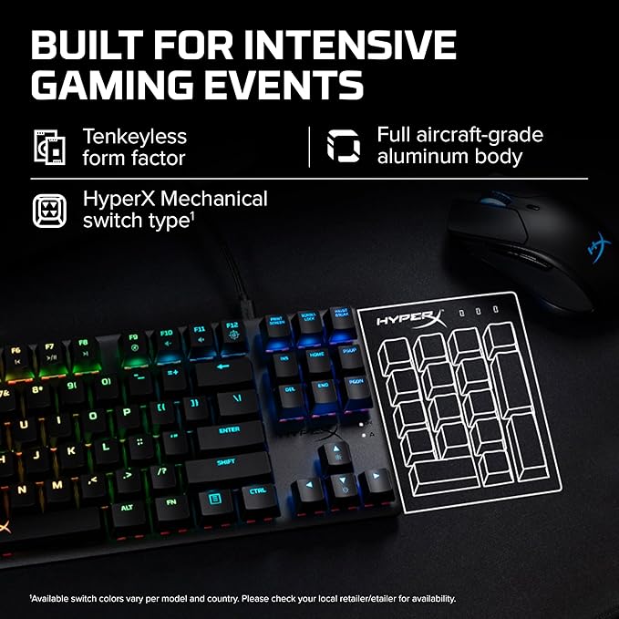 HyperX Alloy Origins Core - Tenkeyless Mechanical Gaming Keyboard, Software Controlled Light & Macro Customization, Compact Form Factor, RGB LED Backlit, Tactile HyperX Aqua Switch,Black