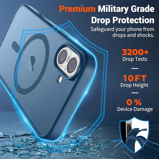 SUPFINE Magnetic for iPhone 16 Plus Case(Compatible with MagSafe) (Military Grade Drop Protection) Slim Translucent Matte Shockproof with Anti-Fingerprint Phone Case,Deep Blue