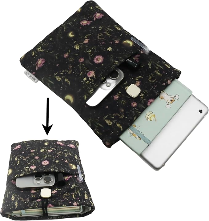 Padded eReader Sleeve Tablet Bag Pouch for eReader Paperwhite, Colorsoft,Signature Edition, Voyage,Scribe/Kobo eReader,Floral Book Protector for Paperbacks and Small Hardcovers(Black,Medium)