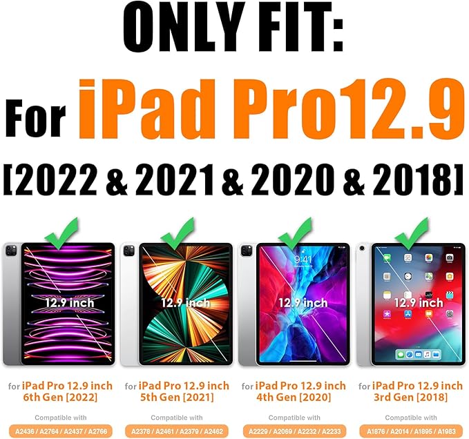 SEYMAC stock Case for iPad Pro 12.9'' 2022/2021/2020/2018 with Screen Protector 360 Rotating Stand Hand Strap, Drop-Proof Case for iPad Pro 12.9''(6th/5th/4th/3rd Generation), SkyBlue/Black