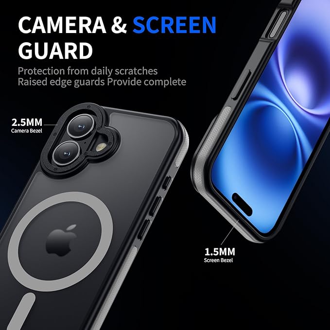 Strong Magnetic Case for iPhone 16 [10Ft Military-Grade Protection] Compatible with fit MagSafe Shockproof Slim Thin Cover 6.1 inch 16 Phone case, Grey Bumper