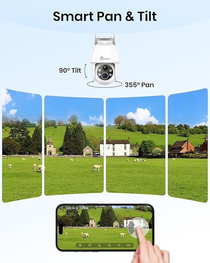 4pcs Solar Security Cameras Wireless Outdoor, 2K WiFi 6 Battery Cameras System, 360°View, PIR/AI Motion Detection, Color Night Vision, 2-Way Talk, IP66, Alexa/Google Assistant, No Monthly Fee