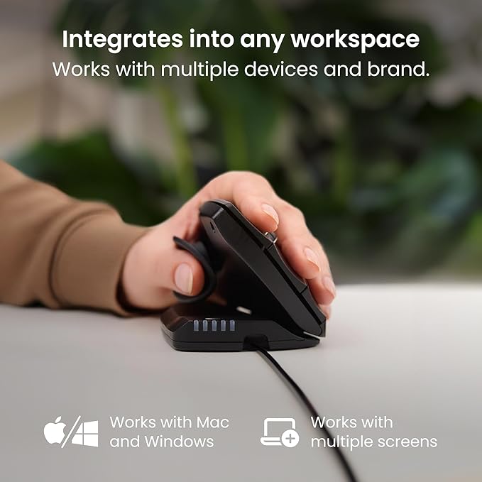 Contour Unimouse Ergonomic Vertical Mouse Adjustable 35°-70° Tilt Angle, 6 Programmable Buttons for Productivity, Customizable Thumb Rest for Wrist Pain Relief | Plug & Play Mac/PC - Wired - Left