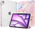 MoKo for iPad Air 11 inch Case (M4/M3/M2) 2026/2025/2024, iPad Air 5th/4th Gen 10.9 inch Case 2022/2020 with Pencil Holder, Slim Light Trifold Cover with Hard PC Translucent Back Shell, Pink Marble