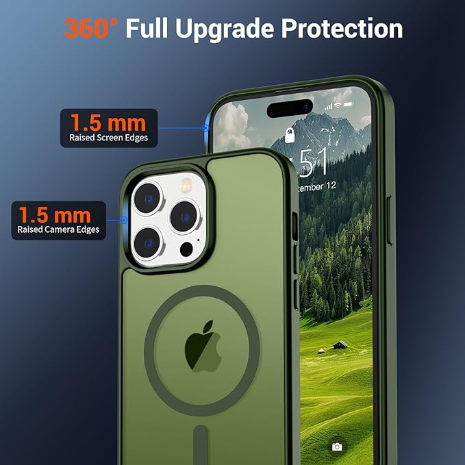 SUPFINE Magnetic for iPhone 14 Pro Max Case (Compatible with MagSafe) (Military Grade Drop Protection) Translucent Matte Shockproof Phone Case,Cangling Green