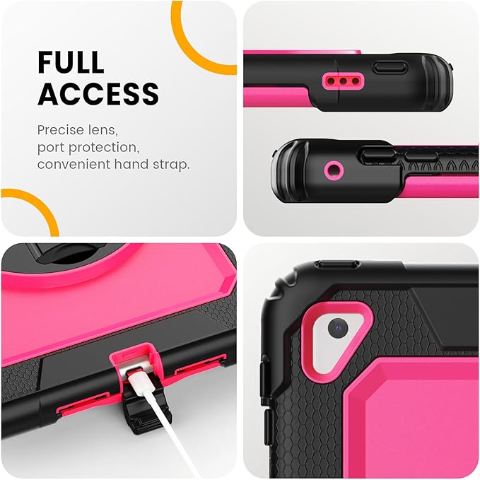 Timecity Case for iPad Air2/ for iPad 6th/5th Generation 2018 2017, for iPad Pro 9.7 Case, with Screen Protector Pencil Holder Rotating Stand/Strap Full-Body Silicone+PC Protective Case- Rose