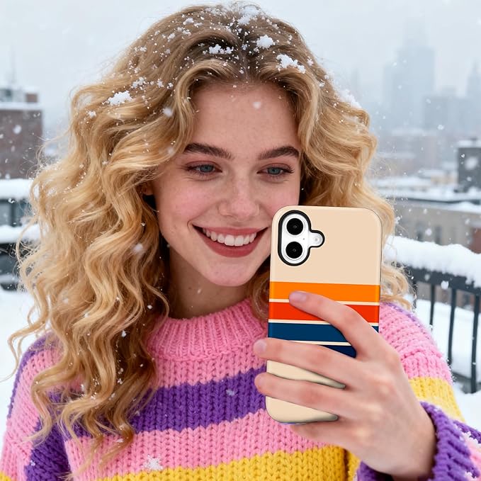 Magnetic for iPhone 17 Case Cute Stripes Phone Case, Shockproof Slim TPU and Hard PC Protective Phone Cover Compatible with MagSafe Designed for Women Girls,Retro