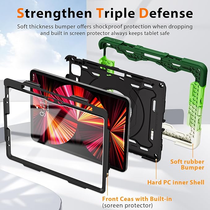 ROISKIN for iPad Air 11 inch M4/M3/M2 Case, iPad Pro 11 inch 4th/3rd/2nd/1st Generation,iPad Air 5th/4th 10.9 inch Case,Heavy Duty Shockproof with 360 Stand Handle Shoulder Strap Pen Holder for Kids