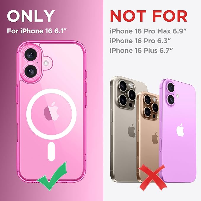 CAPRARO Magnetic Compatible with iPhone 16 Case, Upgraded [Full Camera Protection] [Compatible with MagSafe] Protective Translucent Matte Women Girl Phone Case Cover, Clear Neon