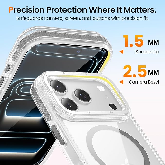 Strong Magnetic for iPhone 17 Pro Max case [10Ft Military-Grade Protection] Compatible with fit MagSafe Shockproof Slim Thin Cover case for iPhone 17 Pro Max 6.9 inch, Clear Gray