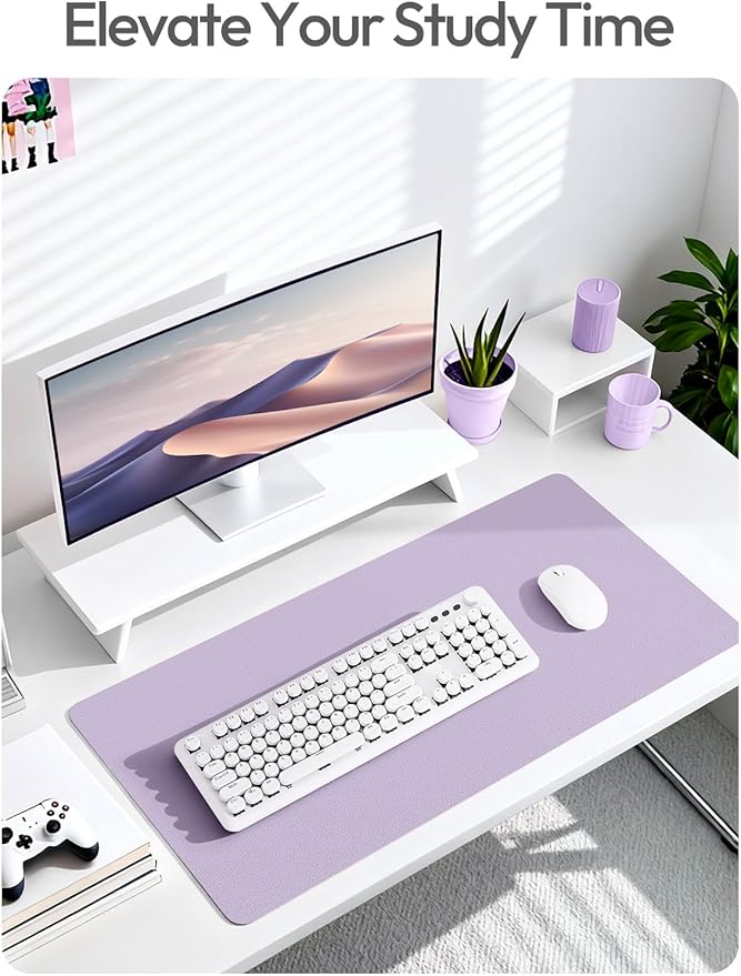 YSAGi Leather Desk Protector, Office Mat, Large Mouse Mat, Non-Slip PU Leather Blotter, Laptop Desk Pad, Waterproof Writing Pad for Office and Home (Light Purple, 47.2" x 23.6")