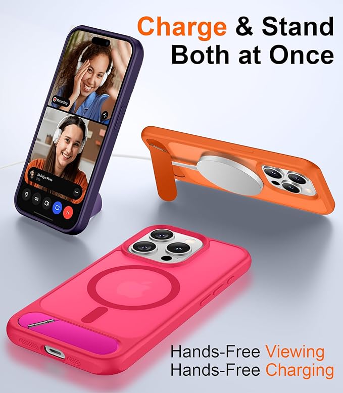 Magnetic Compatible with iPhone 15 Pro Case, [Built-in Invisible Kickstand][Compatible with MagSafe][Military Grade Shockproof] Slim Translucent Matte Phone Case for iPhone 15 Pro 6.1"