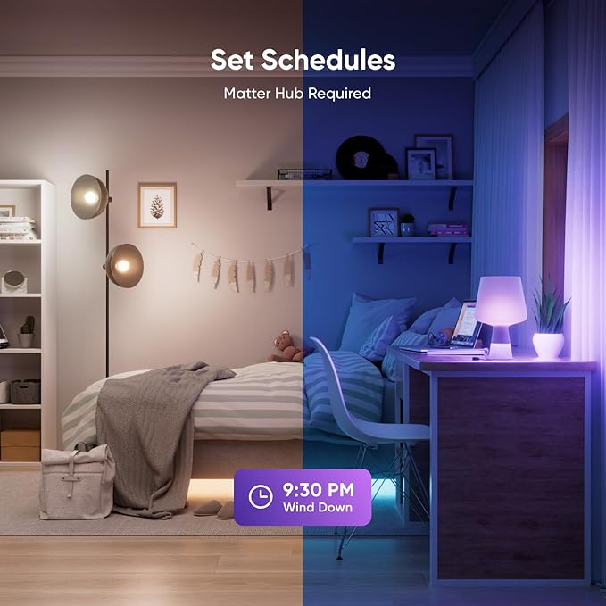 Nanoleaf Essentials Smart Light Bulbs, Matter Smart LED Bulbs Work with Alexa & Google Home, 1000lm 16M+ RGBTW Color Changing Light Bulb, Music Sync A19 E26 2.4GHz WiFi Bluetooth Light Bulb 60W, 4PK